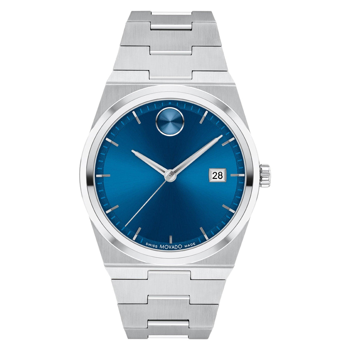 Movado Unisex BOLD Quest Silver-Tone Stainless Steel Watch Blue Dial