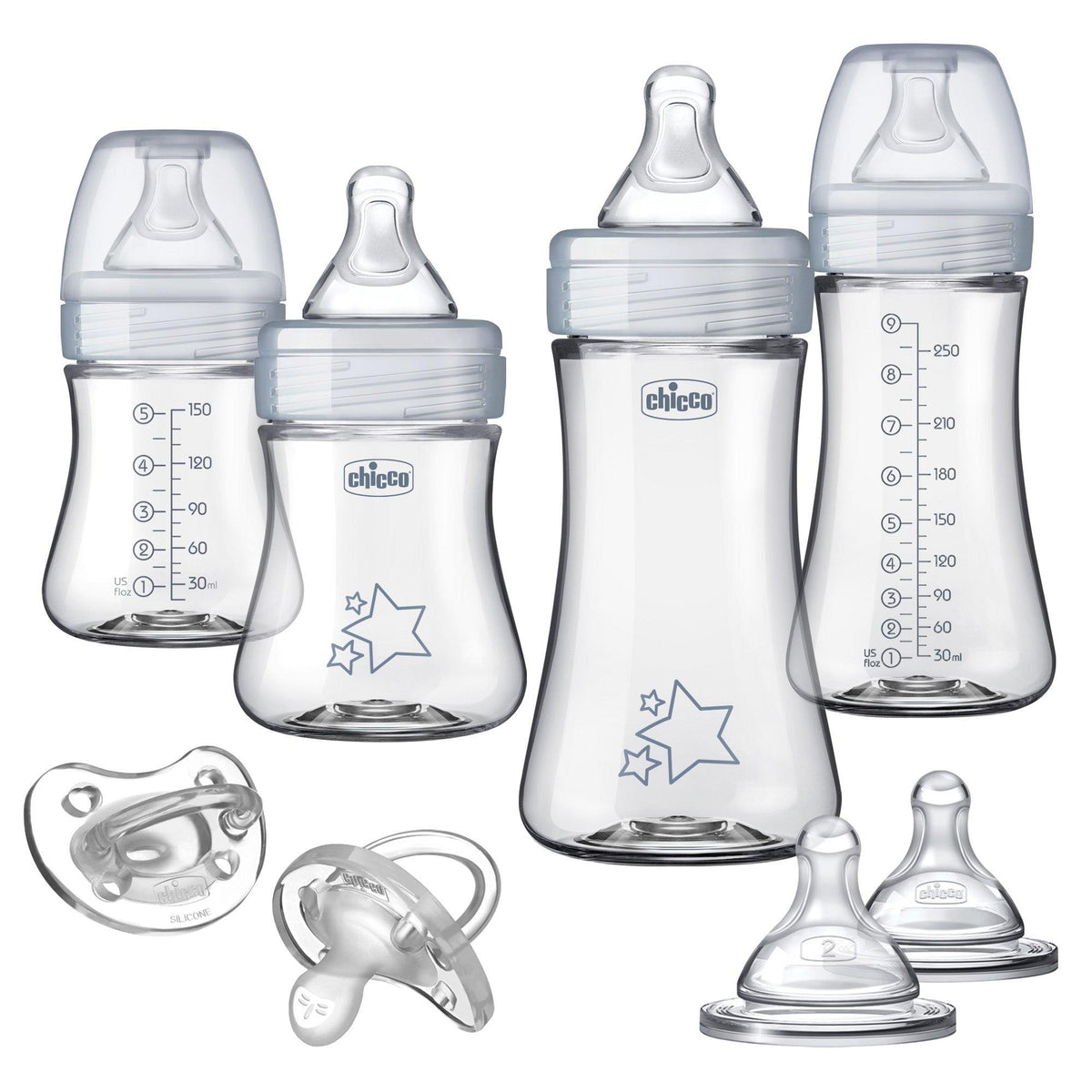 Chicco Duo Newborn Hybrid Baby Bottle Starter Gift Set Clear/Gray