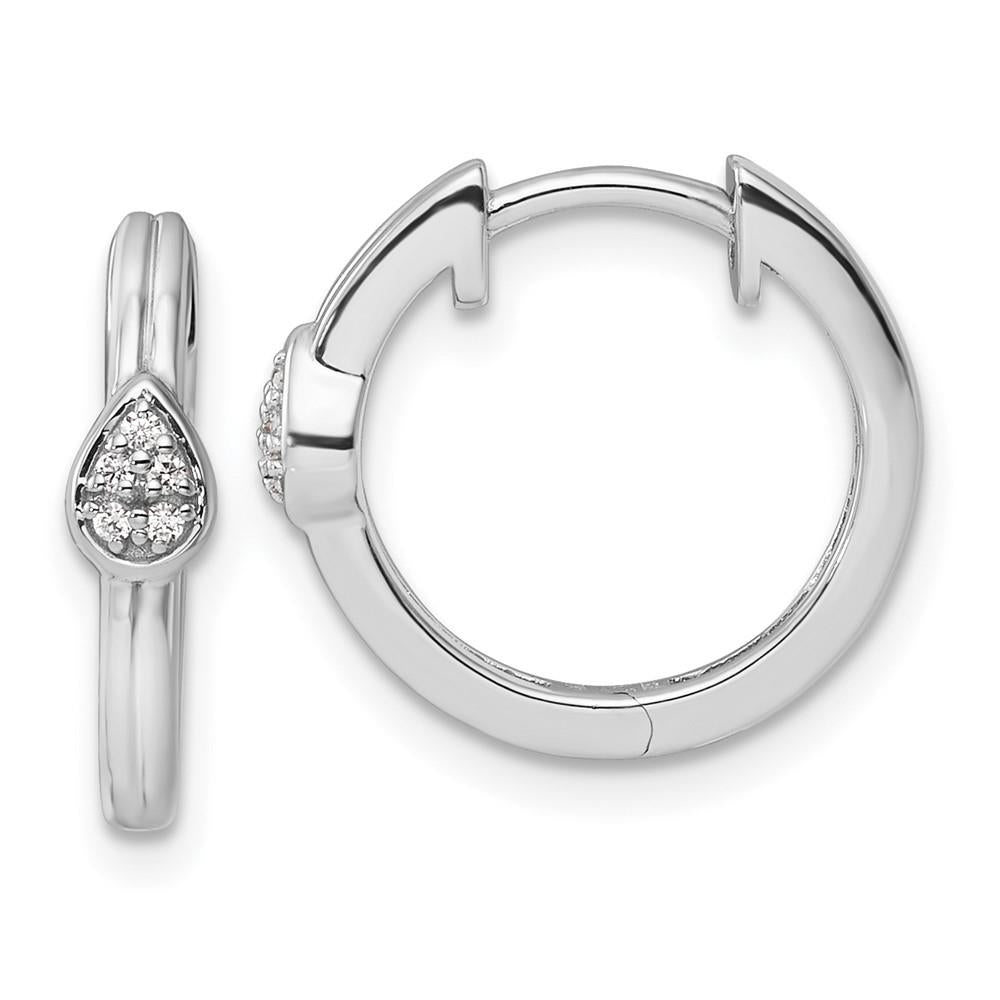 Distinctive Sterling Silver White Ice Diamond Teardrop Hinged Hoop Earrings