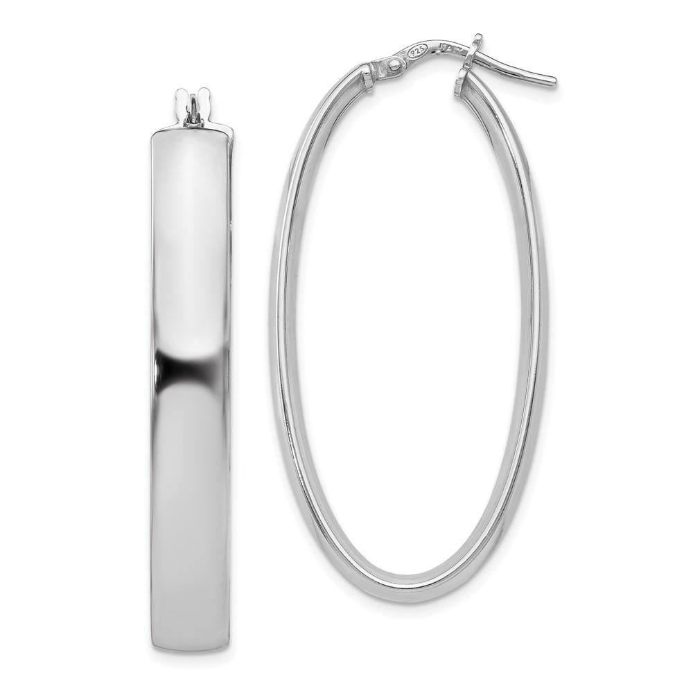 Distinctive Sterling Silver Polished Oval Hinged Hoop Earrings