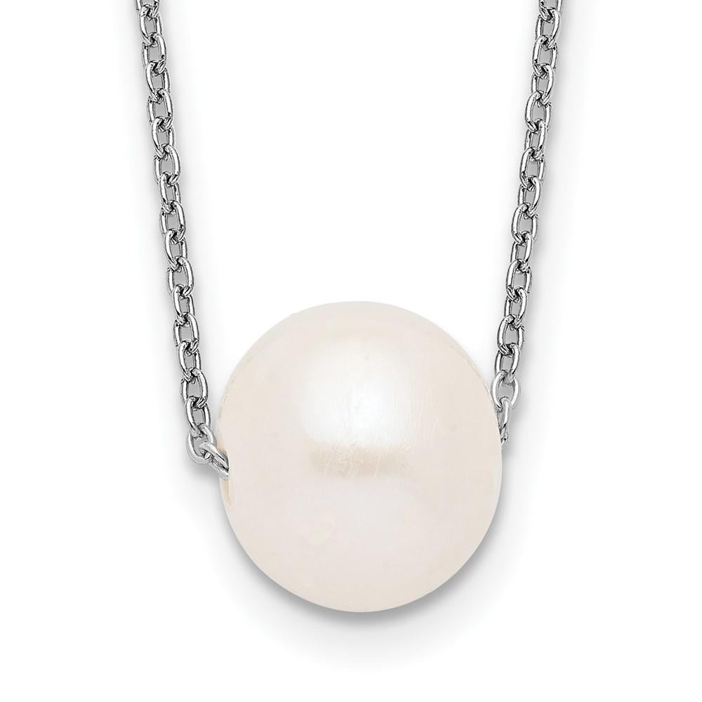 Distinctive Sterling Silver 10-11mm White Near Round Freshwater Cultured Pearl Necklace 17"