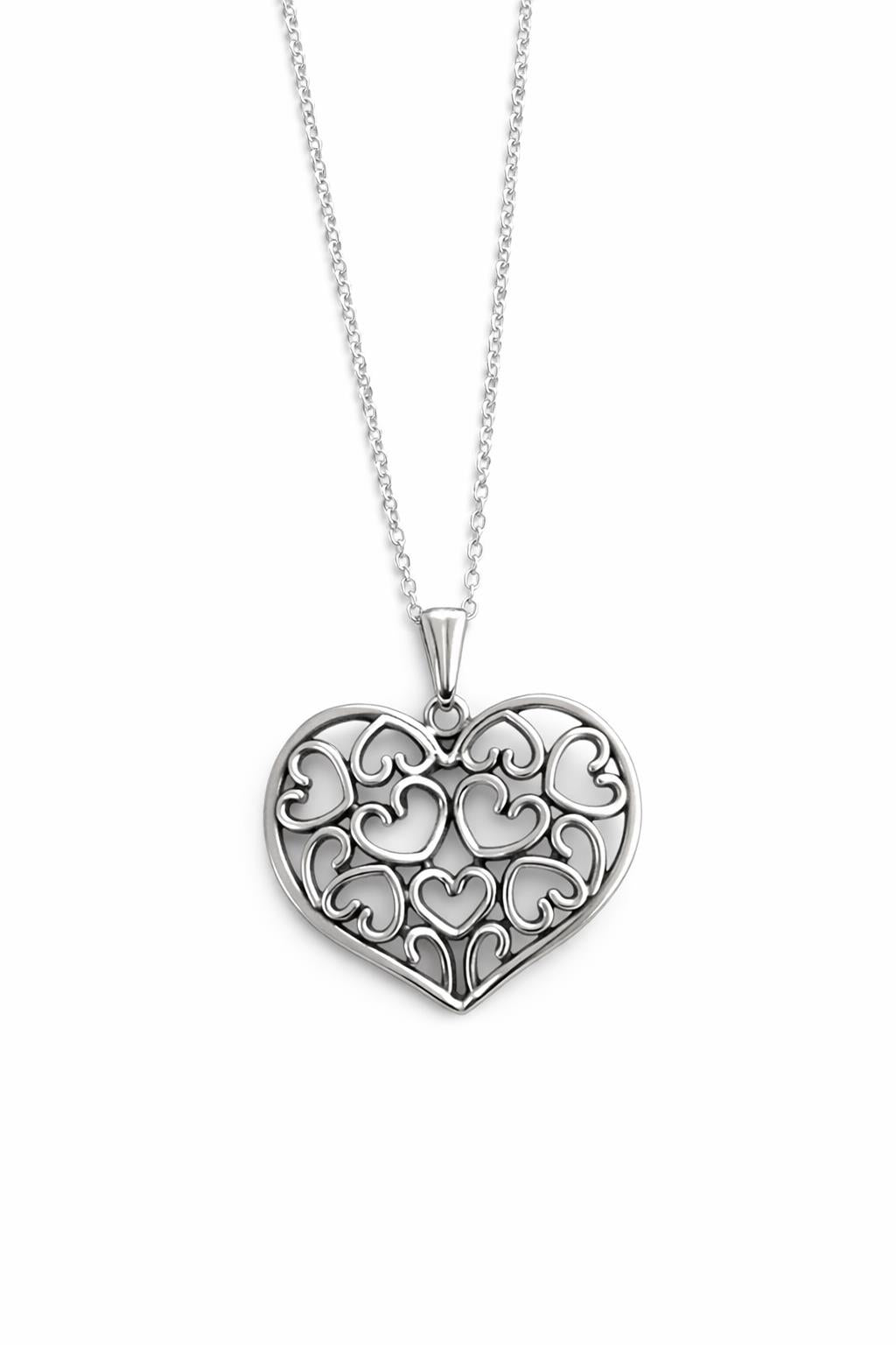Completely Bella Antiqued Silver Hearts Pendant Necklace