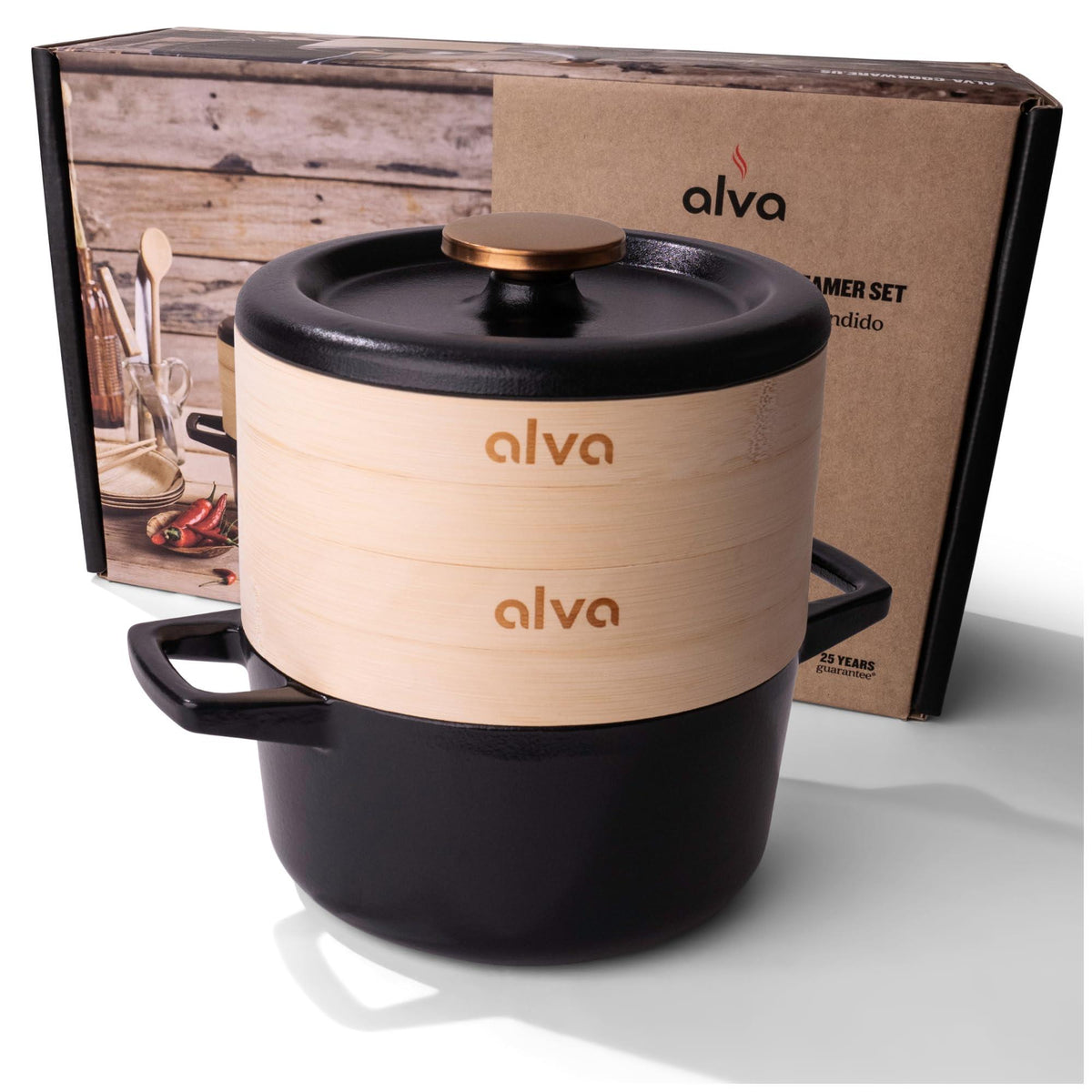 Alva Nori 2.5 Qt Enameled Cast Iron Dutch Oven Steamer Set