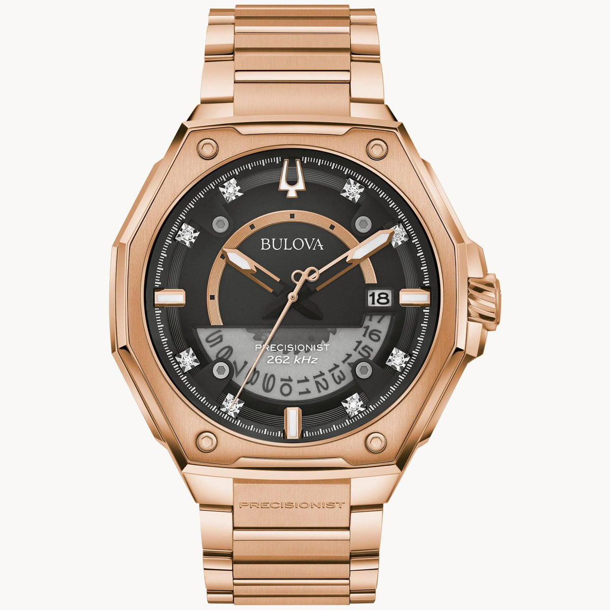 Bulova Men's Series X Precisionist Chronograph Rose Gold-Tone SS Watch Black Dial