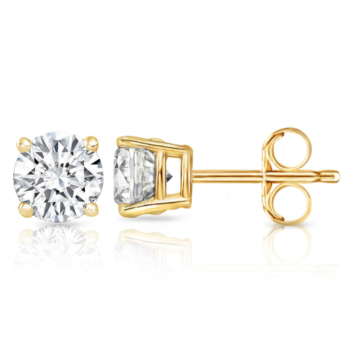 PARIKHS Round Prime Diamond Stud 14K Yellow Gold 0.10ct IJK Color,I1 Clarity