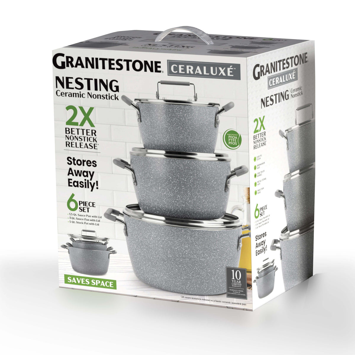 GraniteStone Cookware Ceraluxe Nesting Set Size 6 Pieces