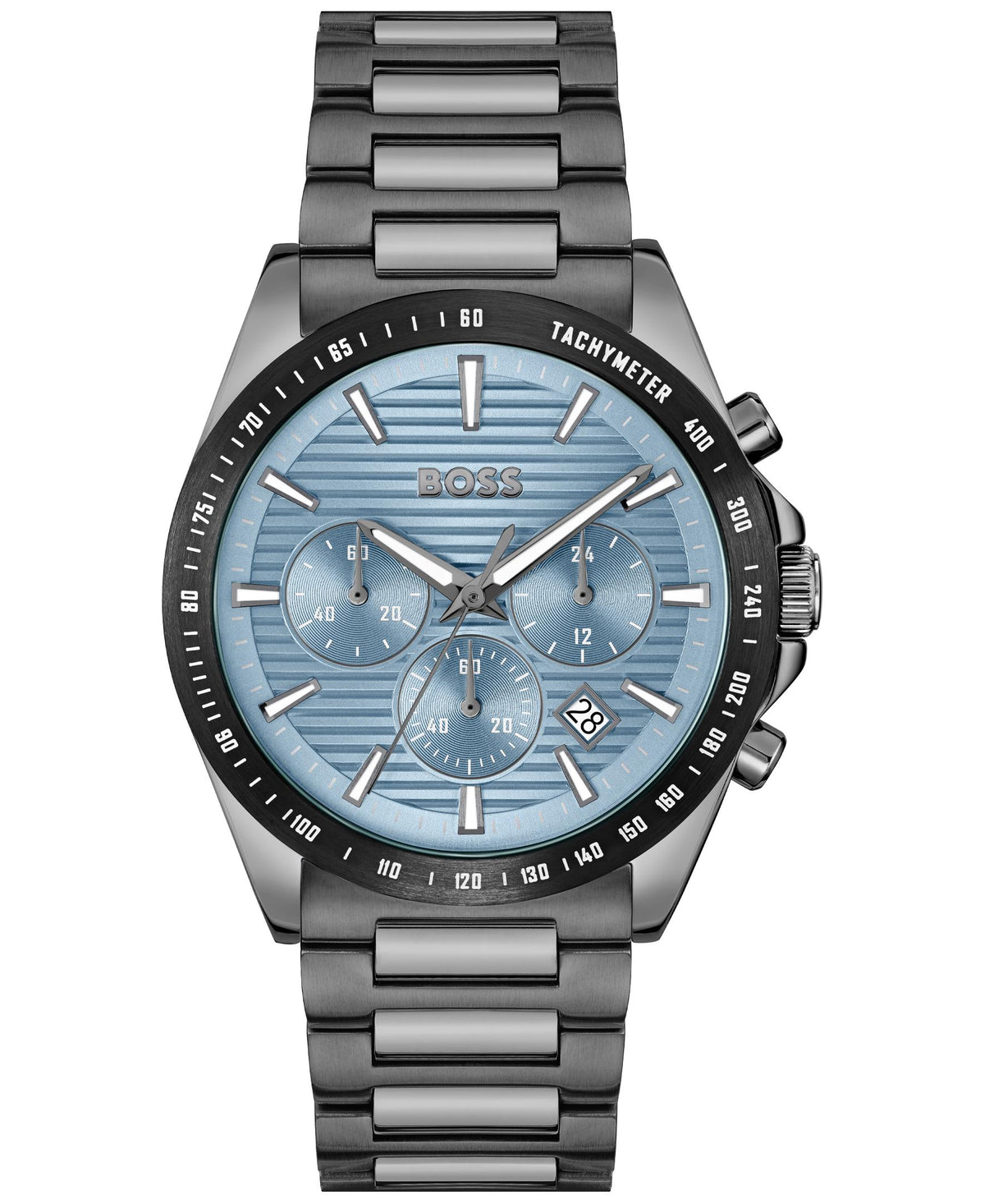 HUGO BOSS Boss Strike Chrono Gents. Grey IP Case & Bracelet. Turquoise Chrono Dial.