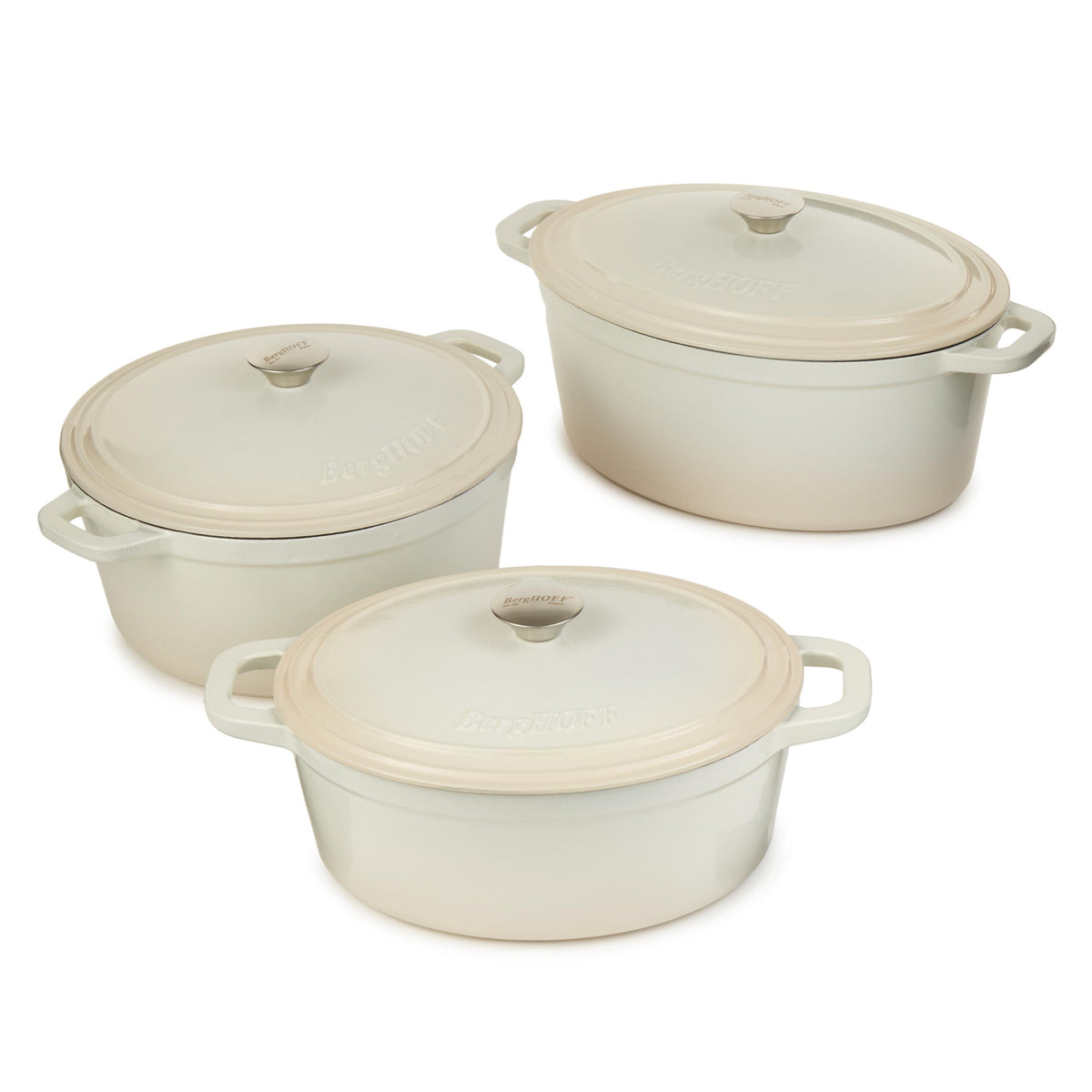 BergHOFF Neo 6pc Cast Iron Dutch Oven Cookware Set with Lids, Meringue