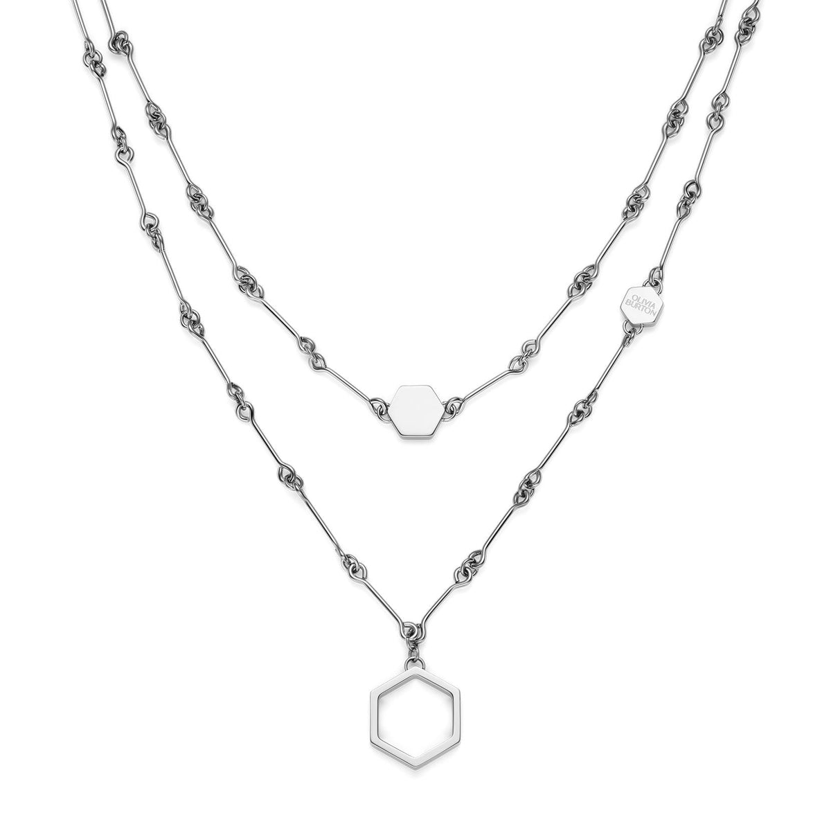 Olivia Burton Stainless Steel Honeycomb double chain Necklace.