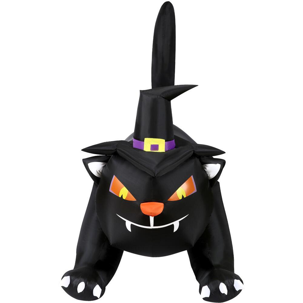 Fraser Hill 6-ft. Wide Prelit Inflatable Black Cat with Witch Hat