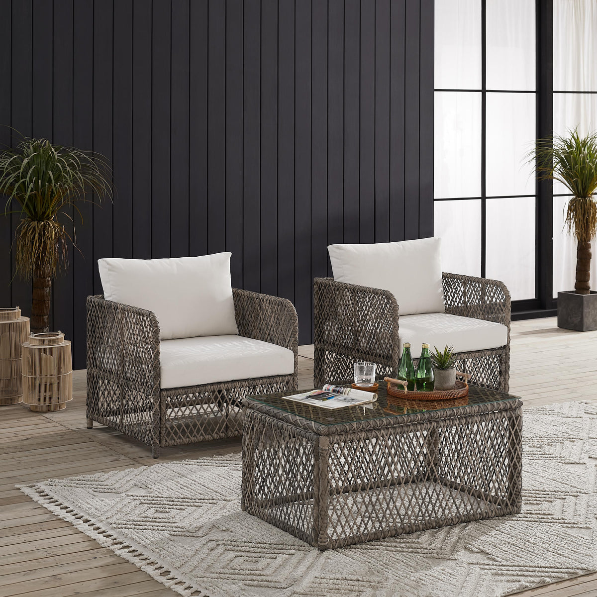 Crosley Outdoor Granite Bay 3-Piece Wicker Outdoor Chair Set