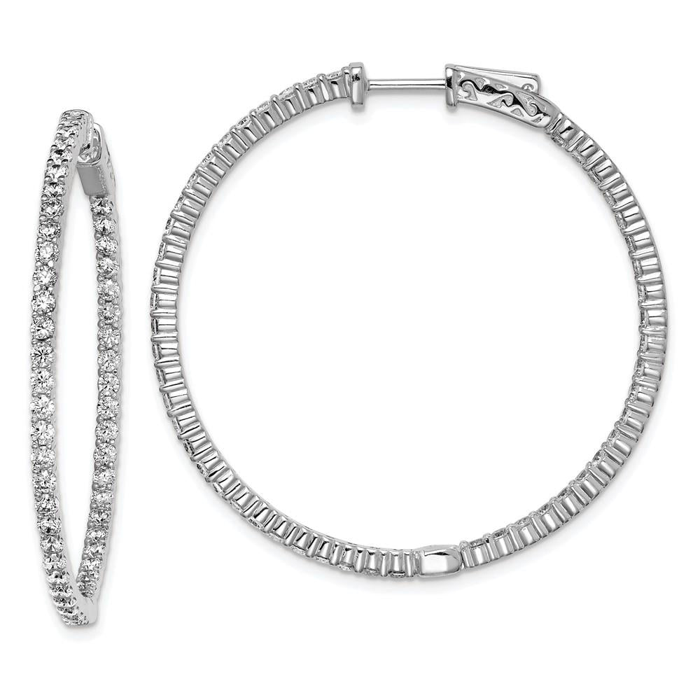 Distinctive Sterling Silver Rhodium-plated CZ In and Out Round Hoop Earrings
