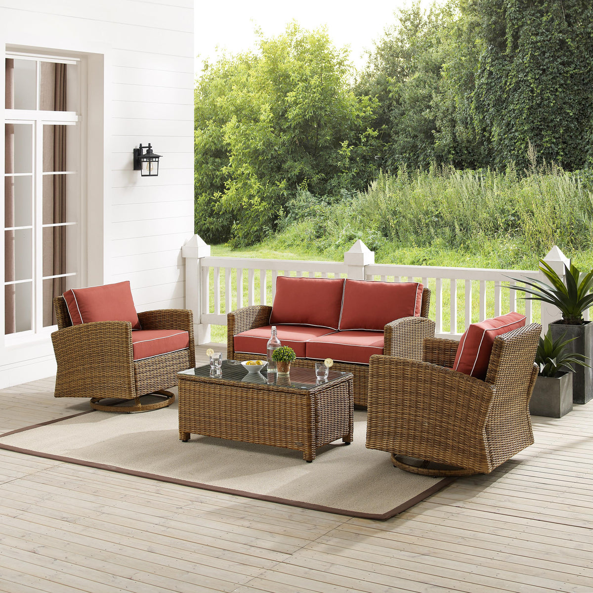Crosley Outdoor Bradenton 4Pc Wicker Outdoor Loveseat And Swivel Rocker Set