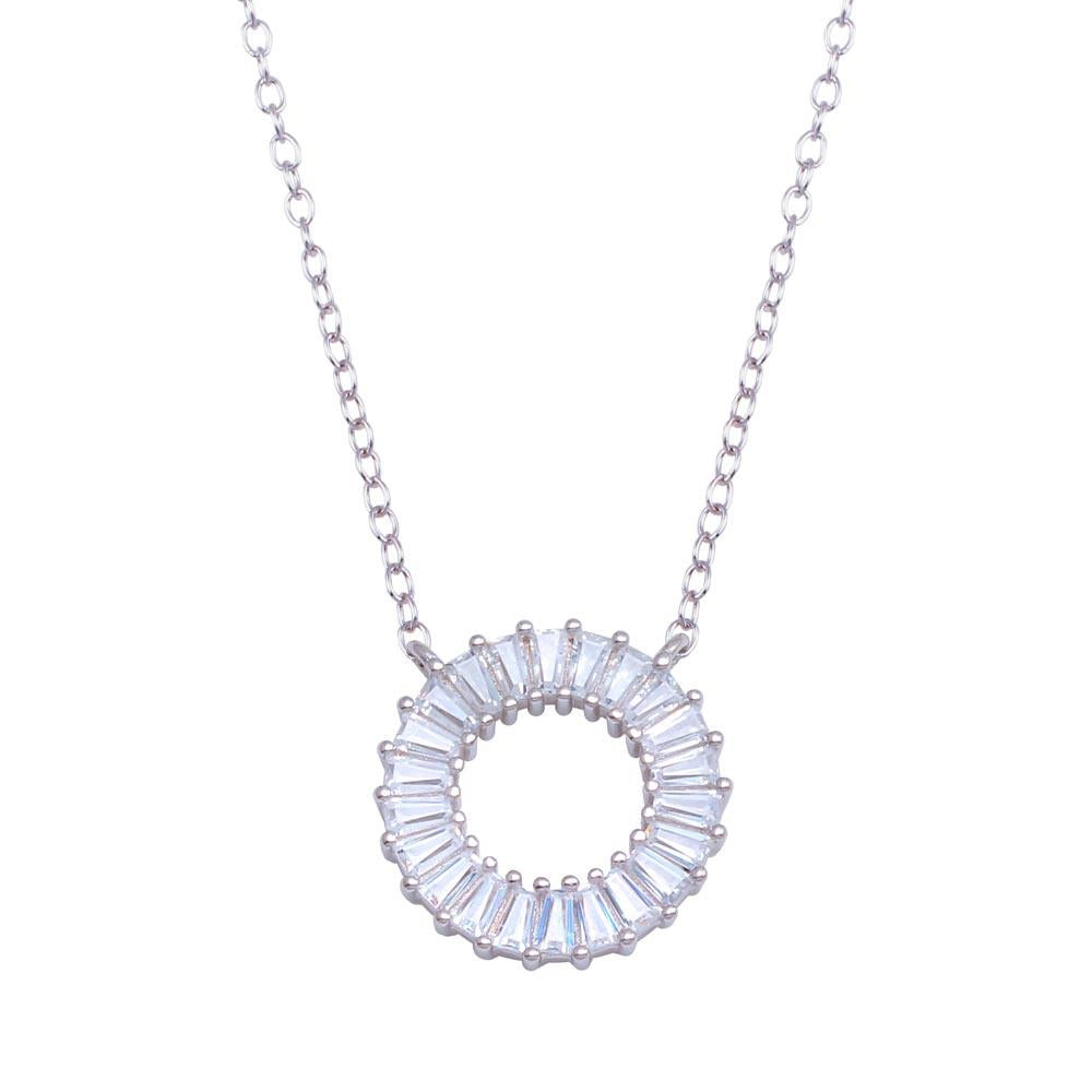 PARIKHS Rhodium Plated Open Circle Baguette CZ Necklace in 925 Sterling Silver