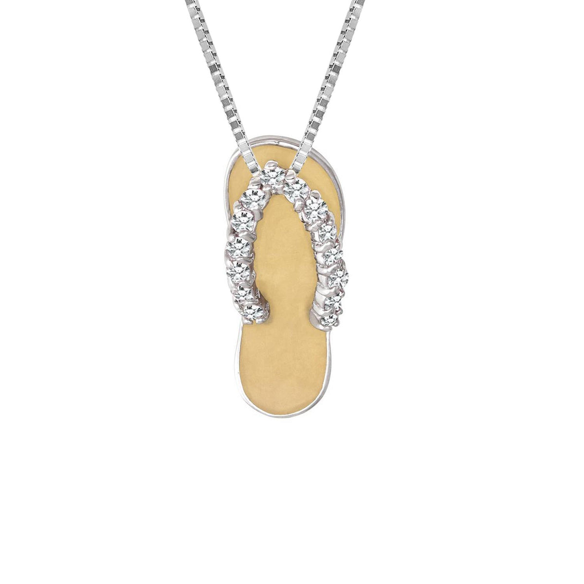 PARIKHS Rhodium Plated Yellow Enamel Clear CZ Sandal Pendant with chain in 925 Sterling Silver
