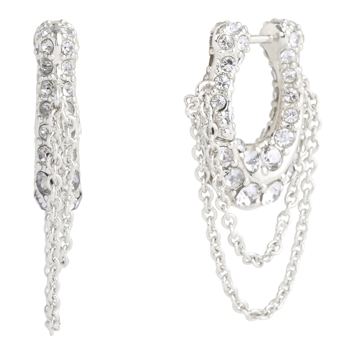 COACH Signature Pave C Chain Hoop Earrings - Crystal/Rhodium