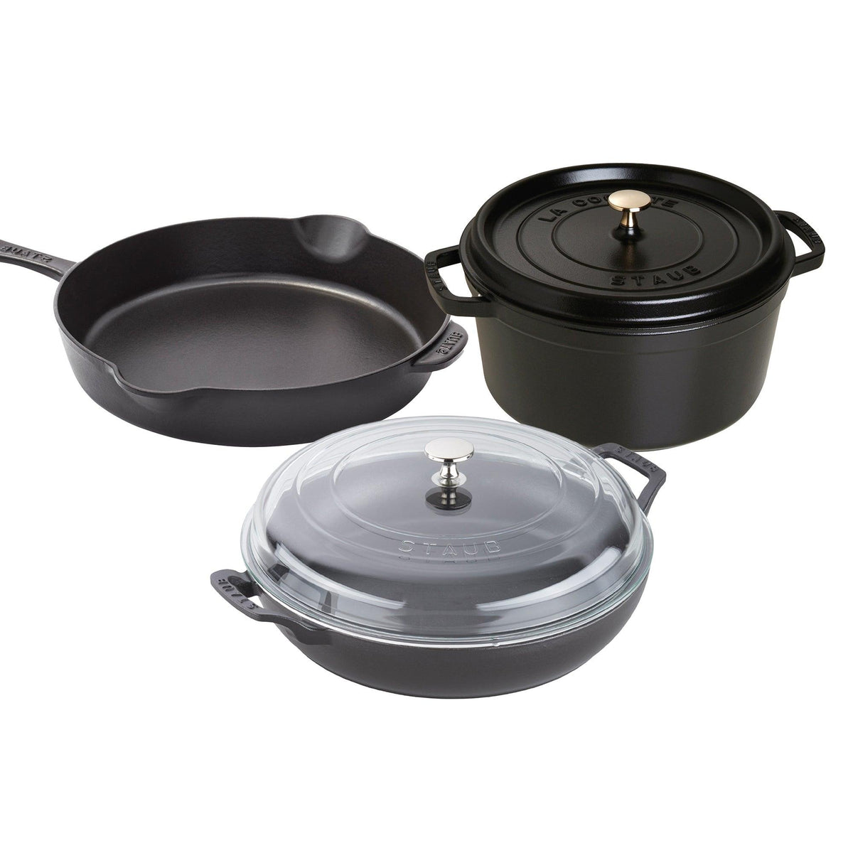 Staub 5pc Cast Iron Cookware Set Matte Black