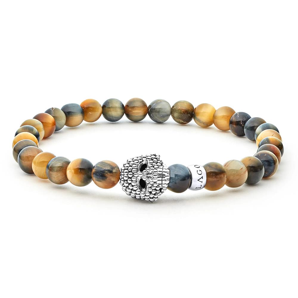 Lagos Unisex Tigereye Skull Bracelet
