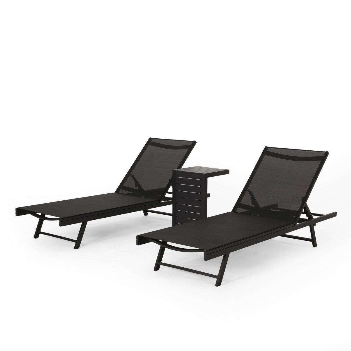 Stark Home Outdoor Aluminum Lounge Set W/ C-Shaped End Table