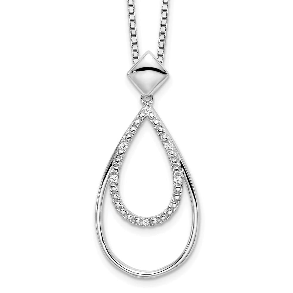 Distinctive Sterling Silver White Ice Diamond Teardrop Necklace