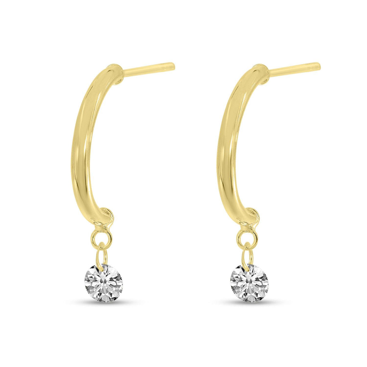 Distinctive 14K Yellow Gold Half Huggie Dashing Diamonds Earrings