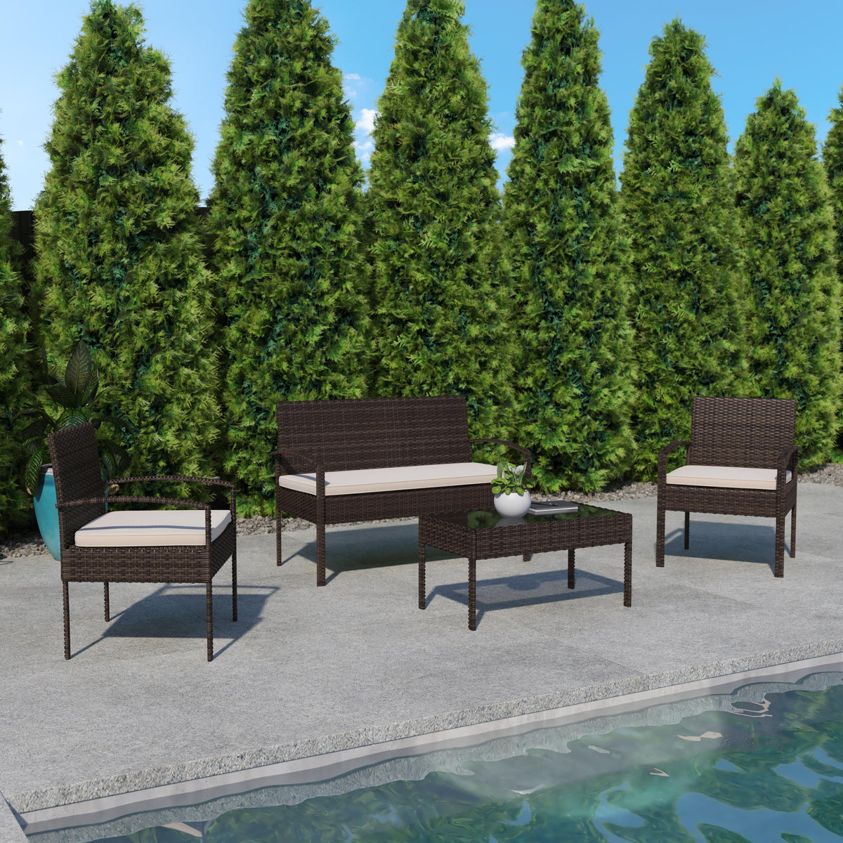 Flash Furniture 4 Piece Patio Set with Gray Steel Frame and Navy Cushions
