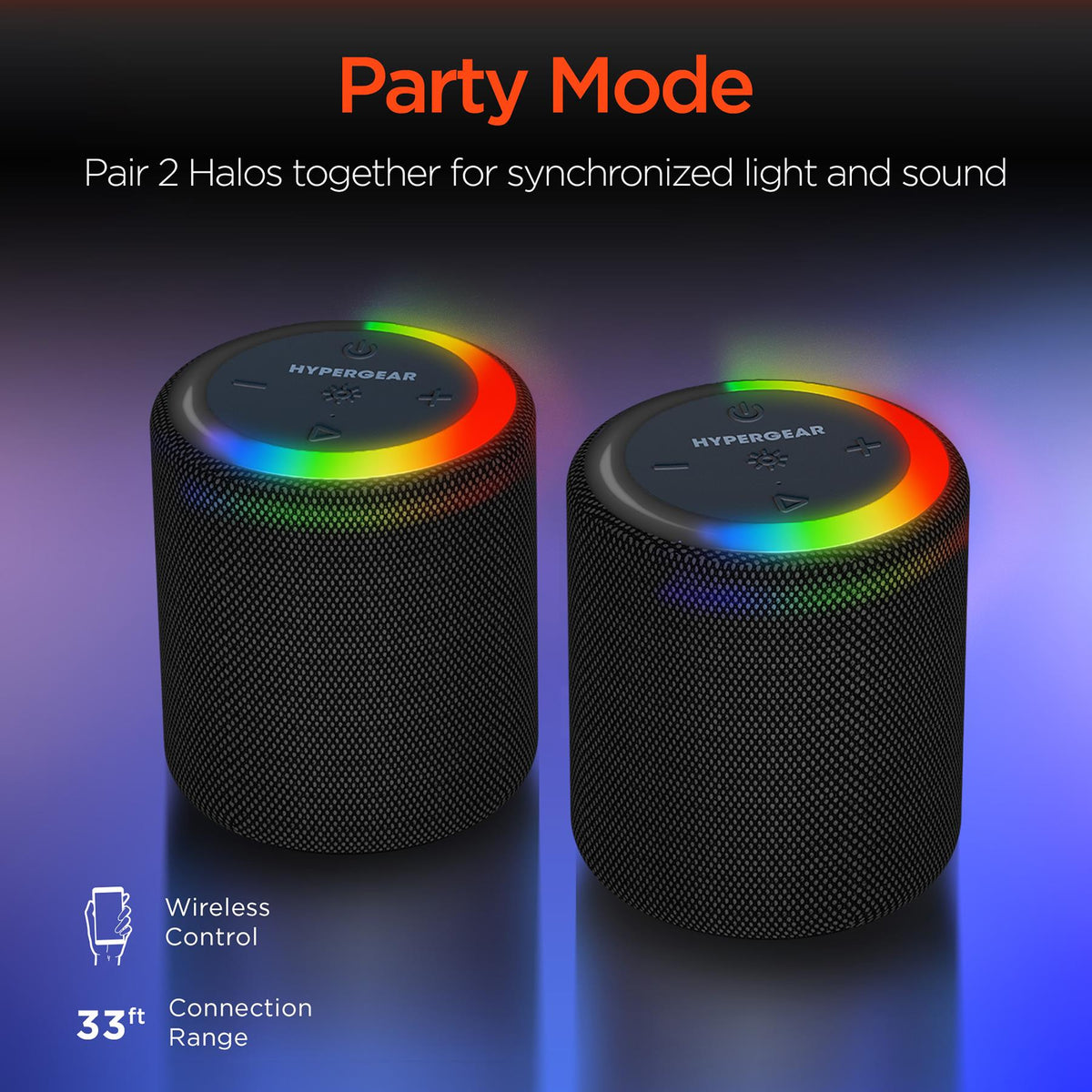 HYPERCEL HyperGear Halo Waterproof LED Wireless Speaker - Party Pack Qty 2