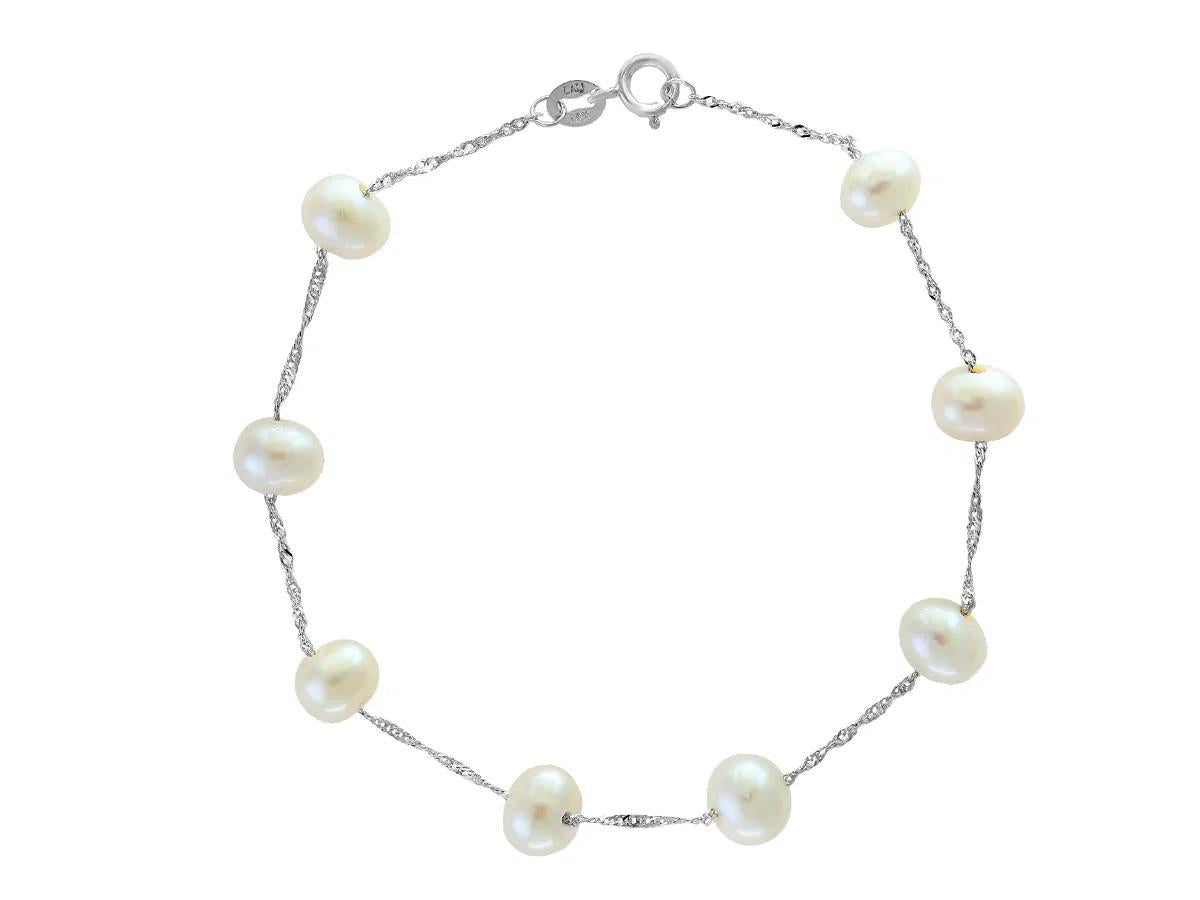 LALI Jewels 14K White Gold White Fresh Water Pearl Bracelet