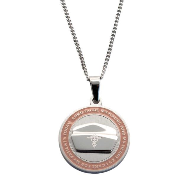 Joyful Sentiments Round Nurse's Prayer Pendant Necklace