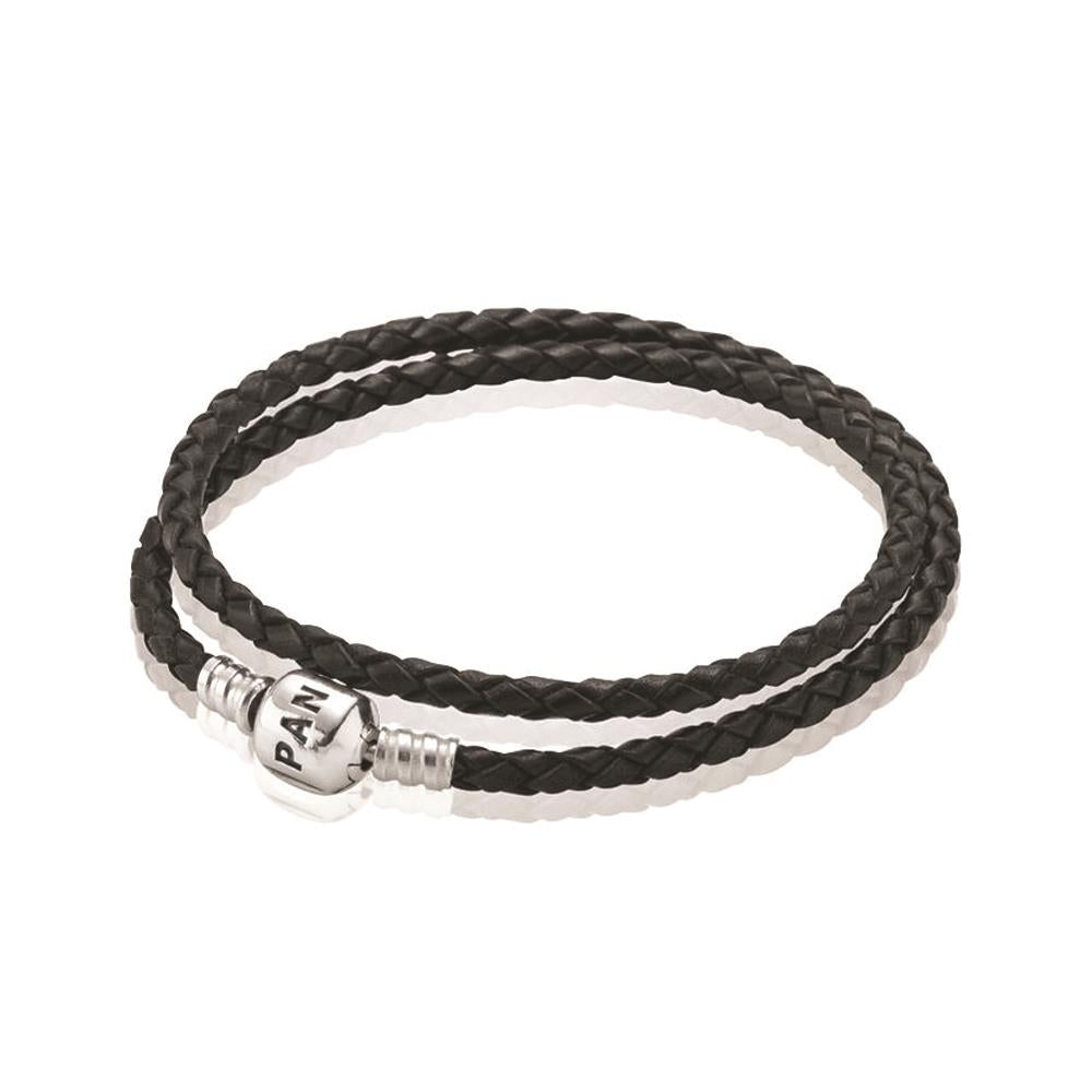 Pandora Braided Double-Layer Leather Bracelet Size 15"