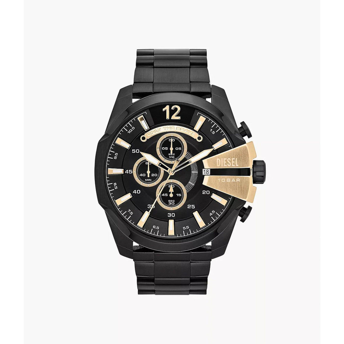 Diesel Mens Mega Chief Chronograph Black-Tone Stainless Steel Watch Black Dial