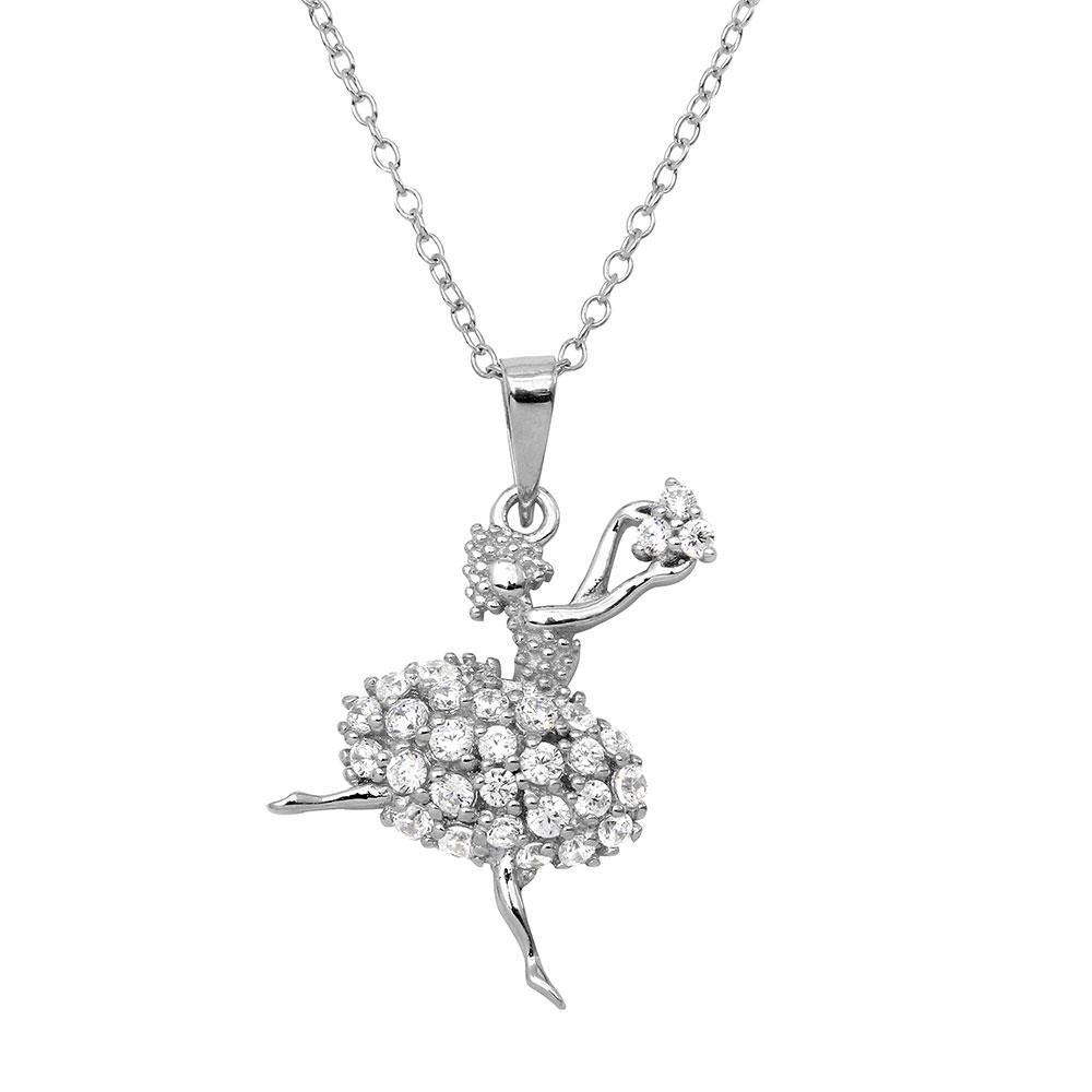 PARIKHS Rhodium Plated Ballerina CZ Necklace in 925 Sterling Silver