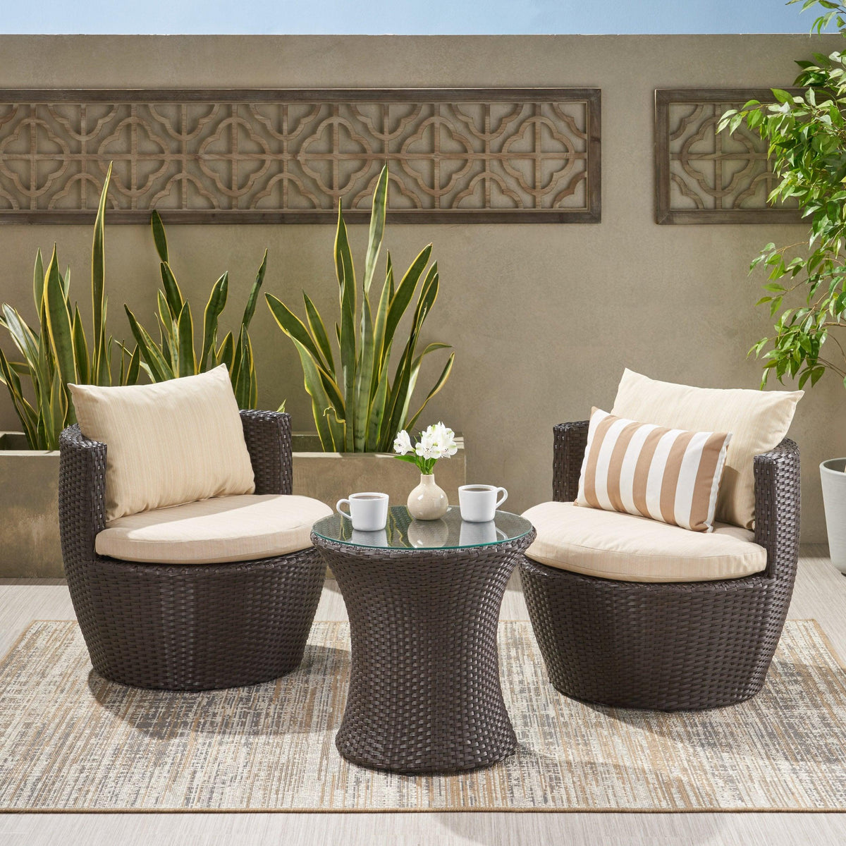 Stark Home Angelita 3Pc Outdoor Wicker Chat Set
