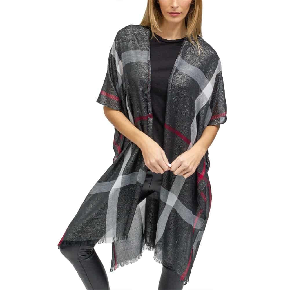 Jessica McClintock Plaid Metallic Kimono