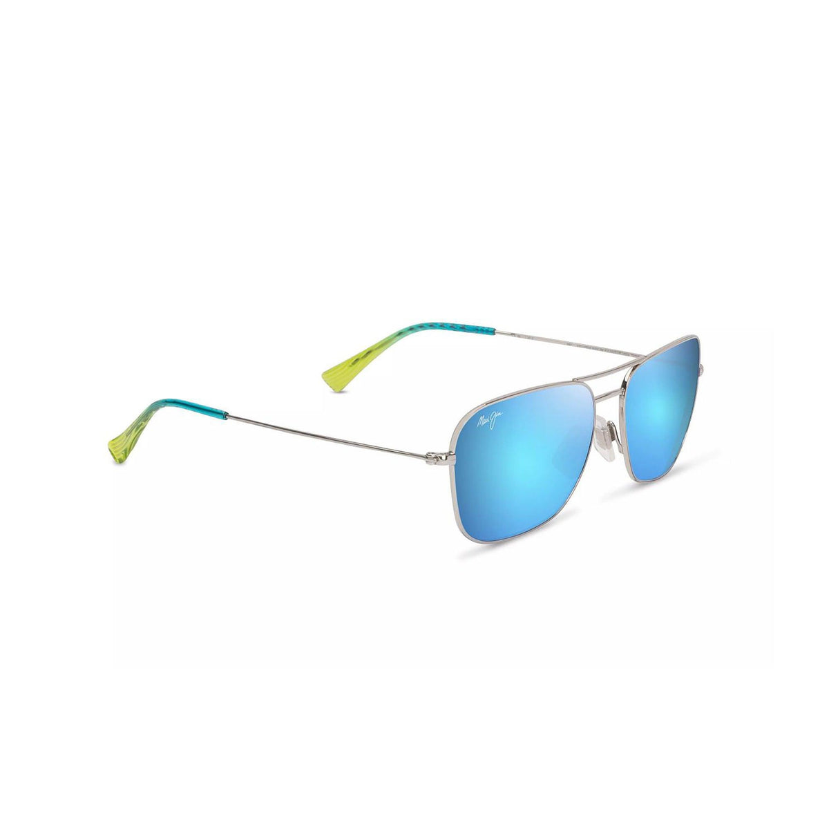 Maui Jim Na'auao Polarized Sunglasses Shiny Silver Frame Blue Hawaii Lens