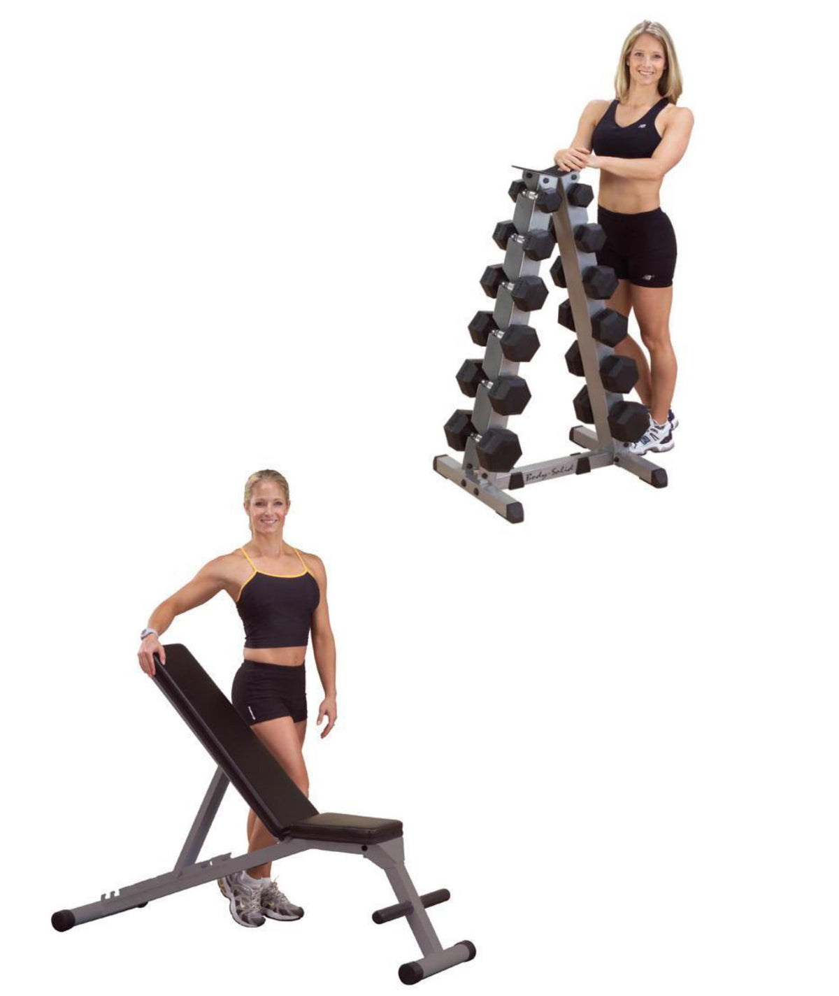 Body-Solid Dumbbells with Vertical Rack & Bench, 530 lb