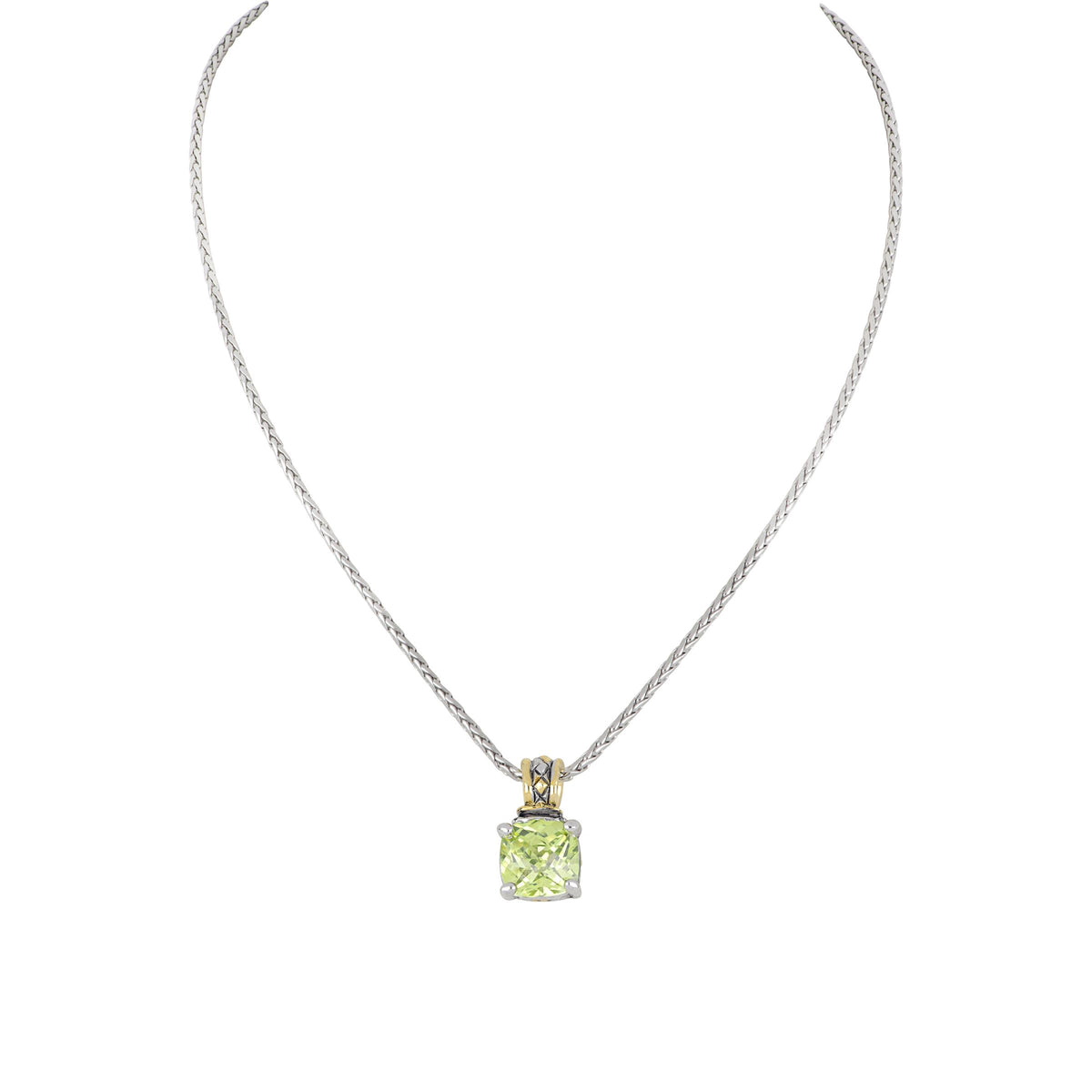 John Medeiros Beijos Square Cushion Cut Pendant 10x10mm CZ. Peridot. 16-18" L adjustable Pendant: 3/4"L x 38"W
