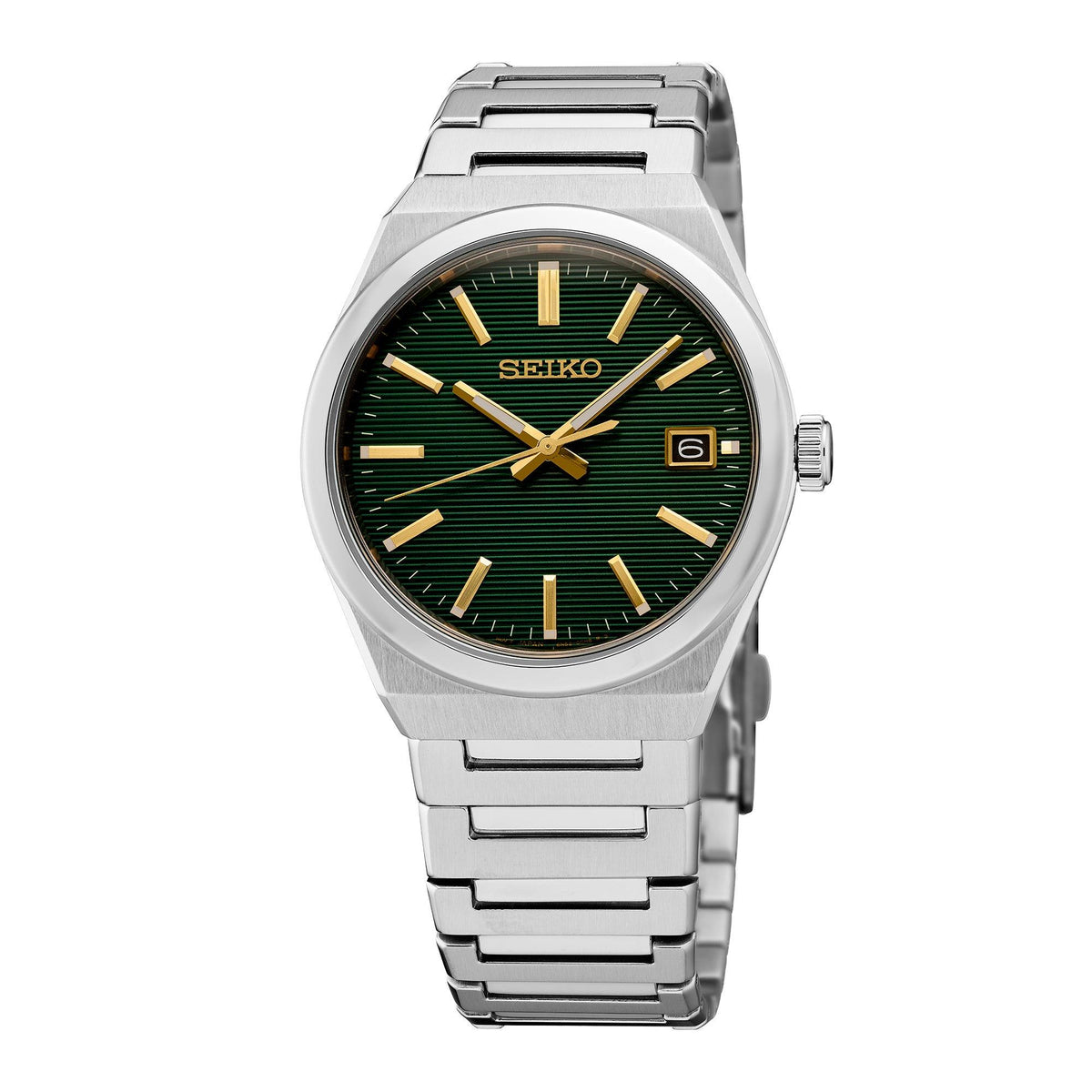 Seiko Unisex Essentials Silver-Tone Stainless Steel Watch Green Dial