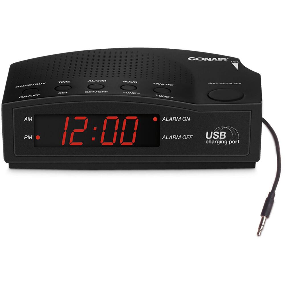 CONAIR PERSONAL CARE Alarm Clock Radio with USB Charging Port in Black