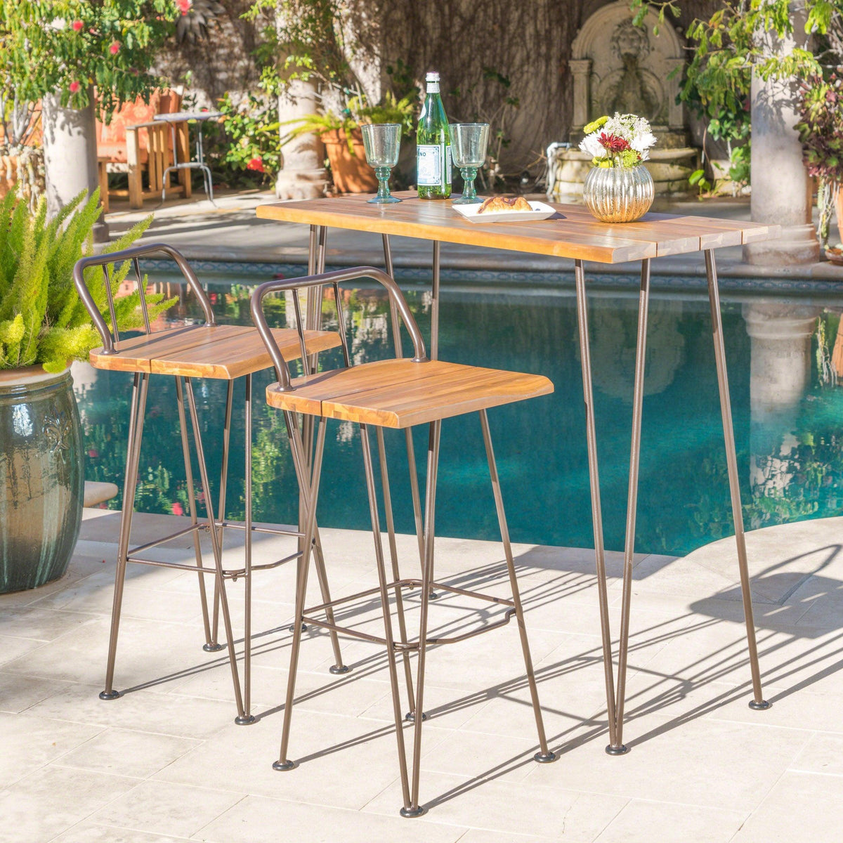Stark Home Denali Outdoor Industrial Wood & Iron Bar Set
