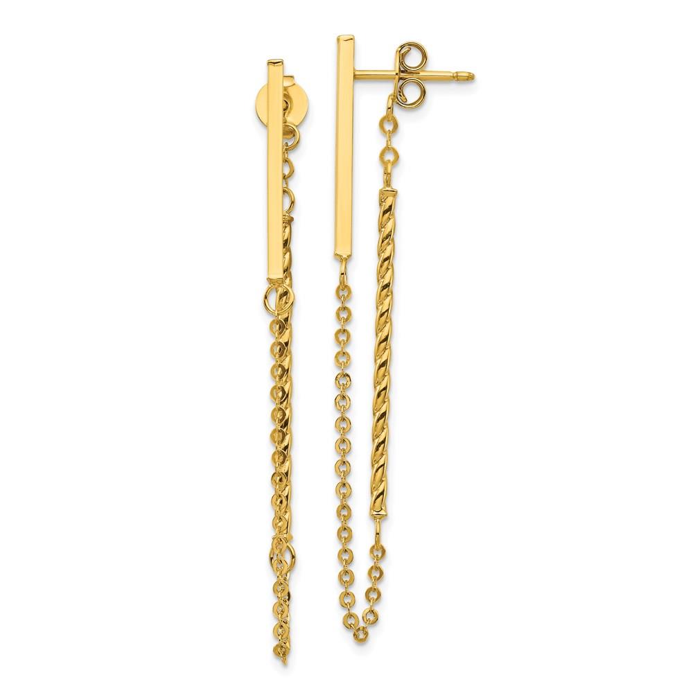 Distinctive 14k Polished and Twisted Bar w/Chain Post Earrings
