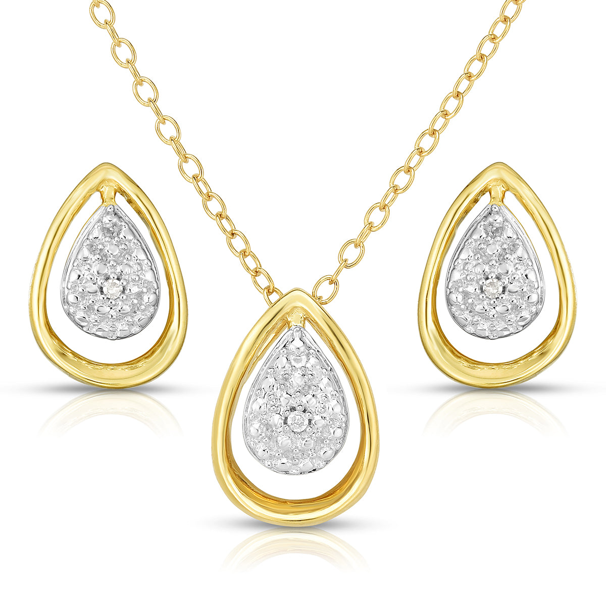 Jilco Inc Diamond Tear Drop Earring & Necklace Set