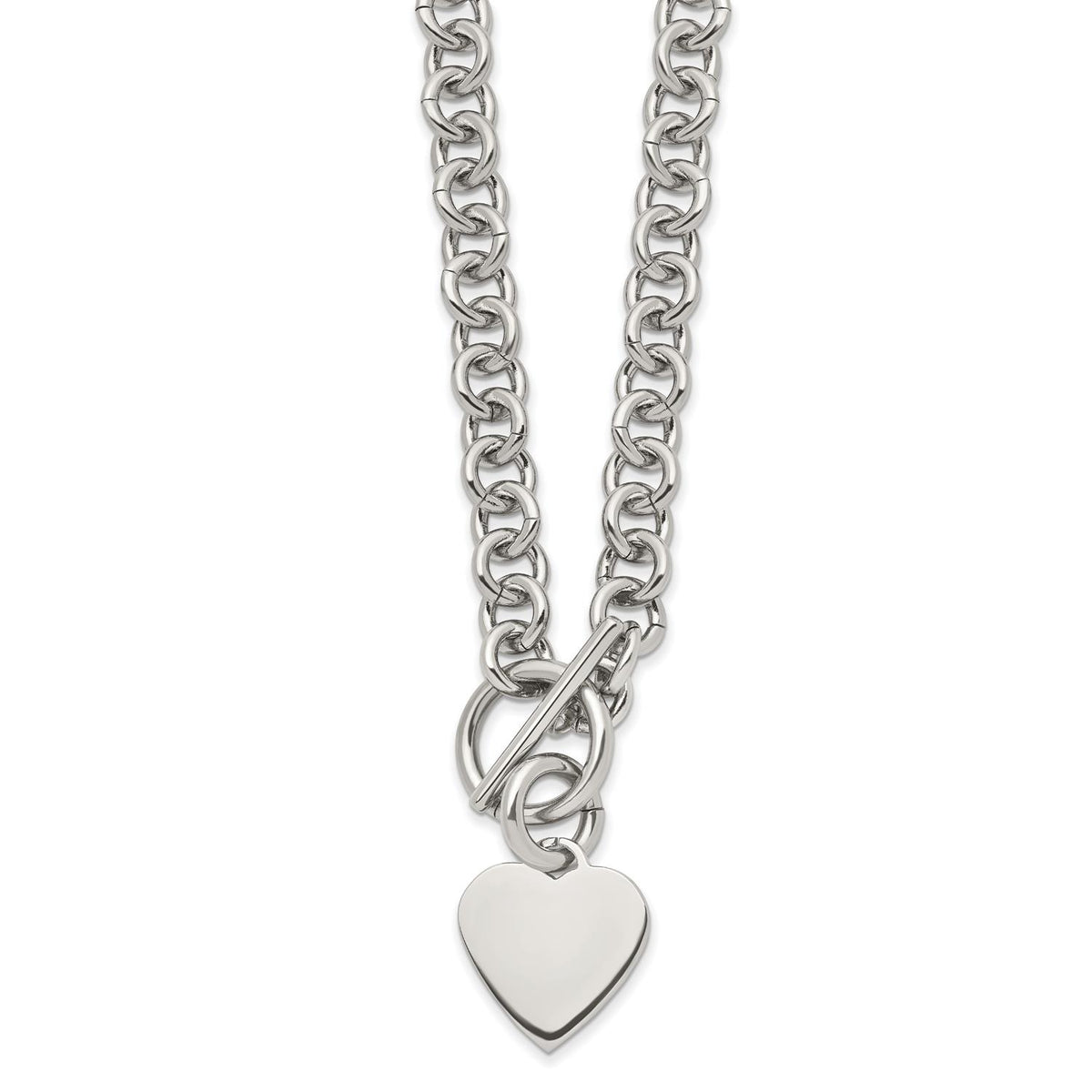 Distinctive Stainless Steel Polished Heart Toggle 18" Necklace