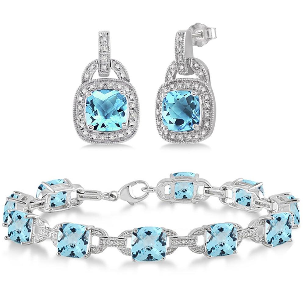 Jilco Blue Topaz Sterling Silver Bracelet & Earring Set