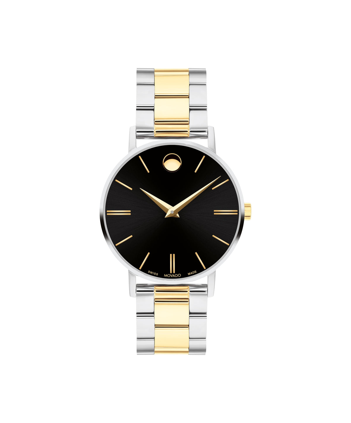 Movado Corporate Classic Ladies. SS/Yellow PVD Case & Bracelet. Black Dial with markers