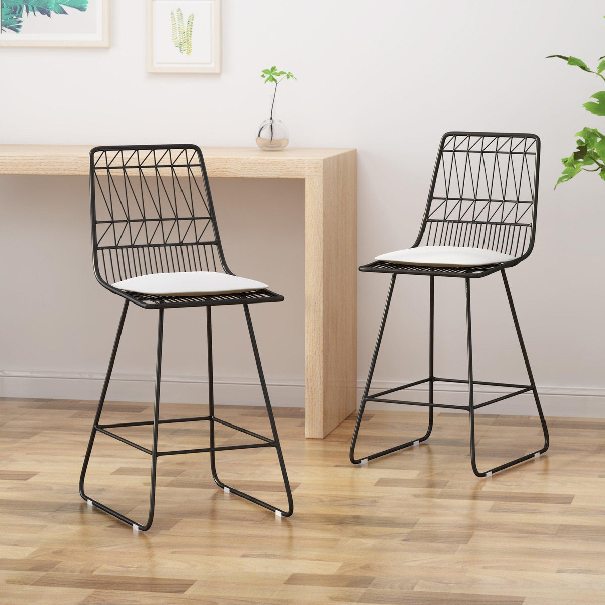 Stark Home Modern Geometric Iron Counter Stool Set (2)