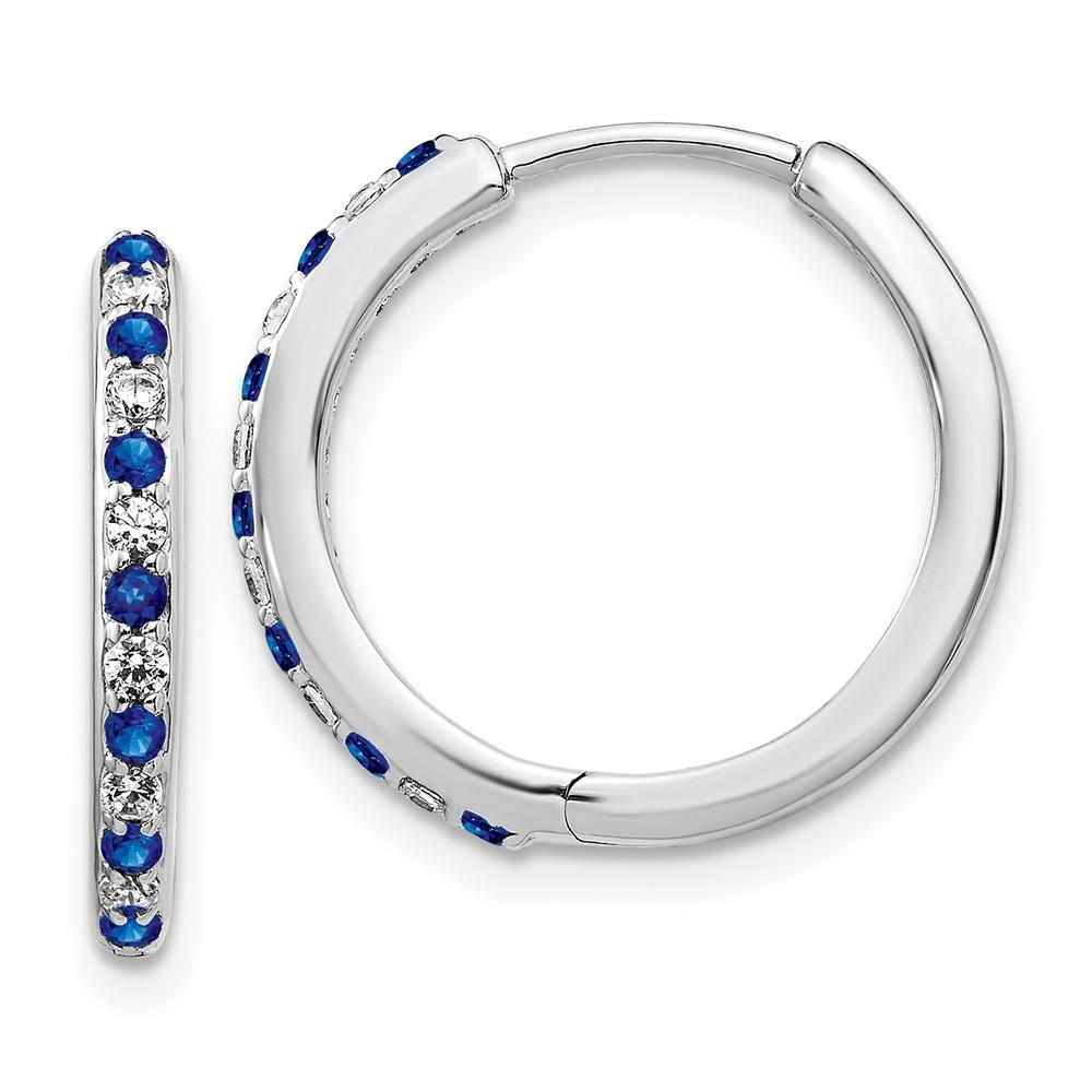 Distinctive 14K White Gold Lab Grown Diamond & Created Sapphire Hinge Hoop