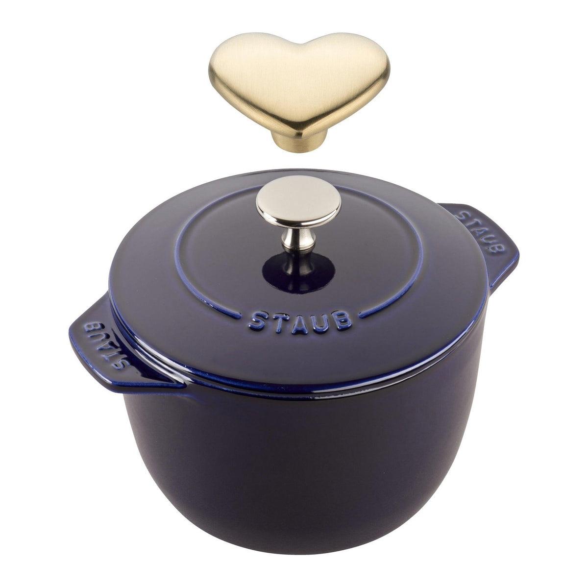 Staub 1.5qt Cast Iron Petite French Oven w/ Heart Knob Dark Blue