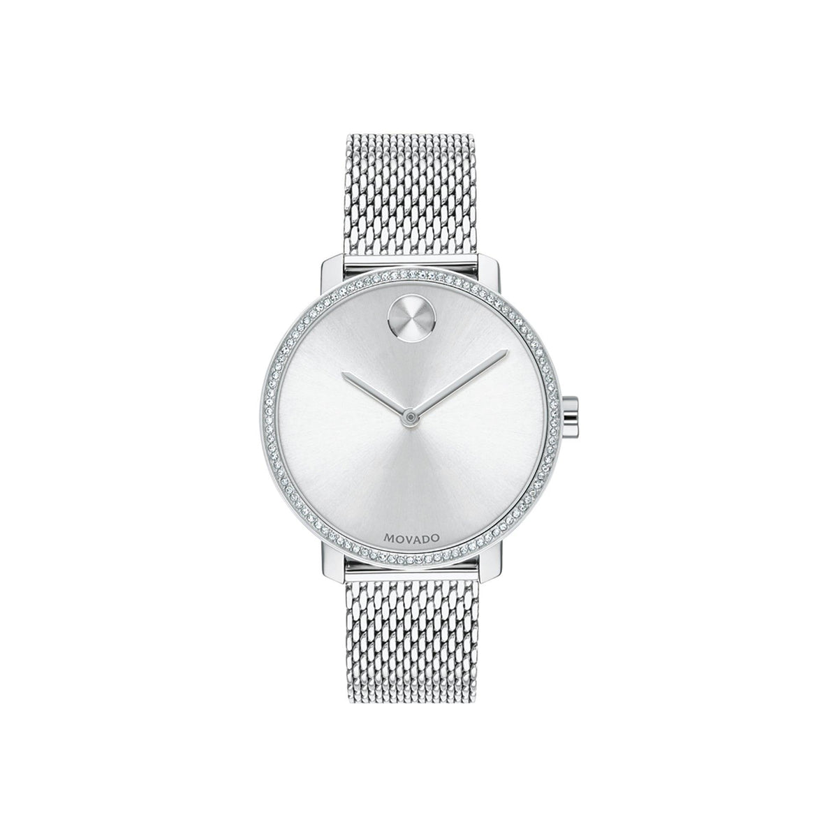 Movado Ladies BOLD Shimmer Crystal Silver-Tone Stainless Steel Watch Silver Dial