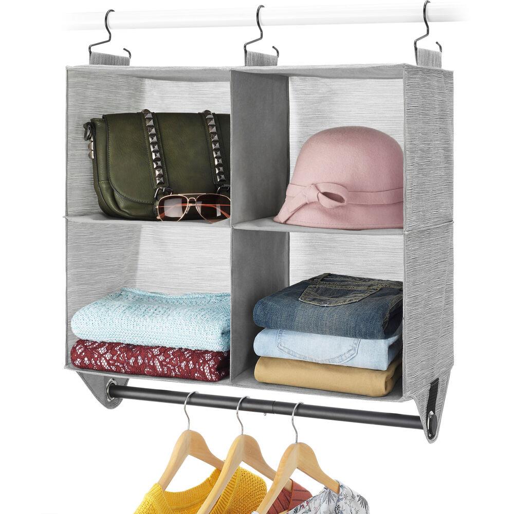 WHITMOR 4-Section Fabric Closet Organizer with Built-in Chrome Garment Rod